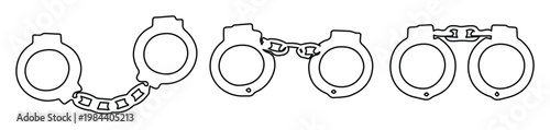 Handcuffs vector line art illustration, law enforcement and crime symbol, police arrest and justice icon, security and detention graphic element, isolated on white background