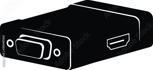 Silhouette electronic VGA to HDMI video converter adapter for display connectivity technology vector design