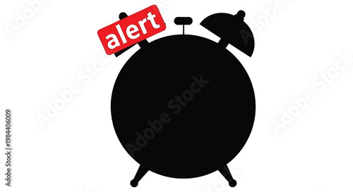 Black alarm clock with a red alert sign on top isolated on white