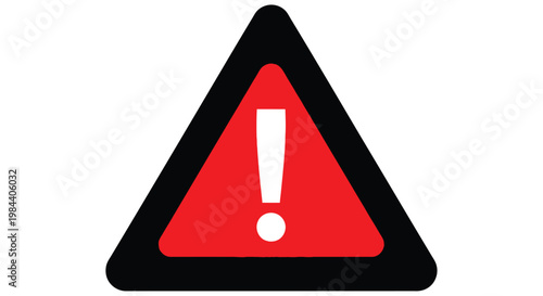 A triangular warning sign with a white exclamation point on a red background