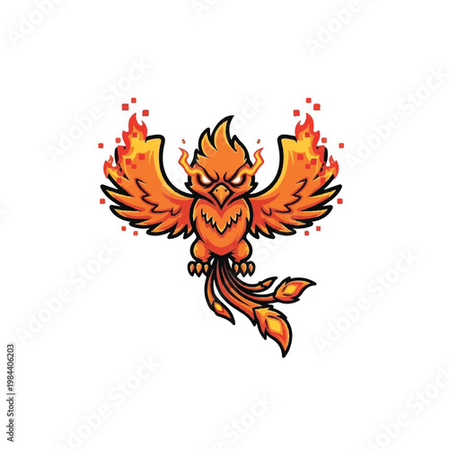 Vibrant Orange Phoenix Bird Illustration.