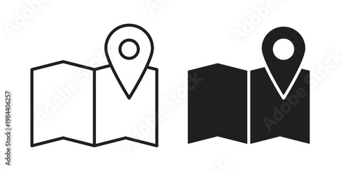 Map icon outline and solid set. Graphic icons