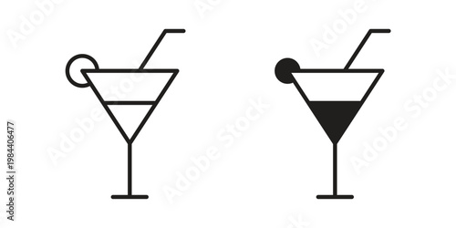 Martini glass icon outline and solid set. Graphic icons