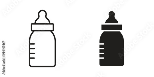 Milk bottle icon outline and solid set. Graphic icons