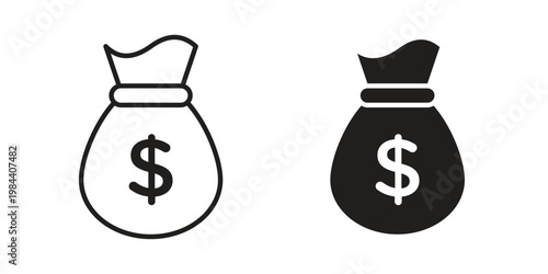Money bag icon outline and solid set. Graphic icons