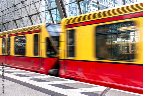 Sticker Yellow and red S-Bahn train with motion blur effect