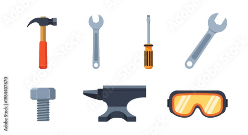 Collection of Hand Tools and Safety Gear for Workshop Use