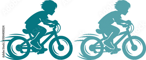 Teal bicycle riders in motion bike child