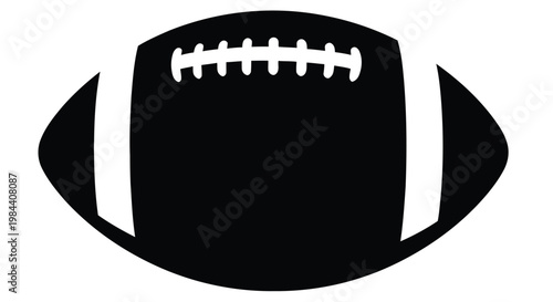 A simple black and white illustration of an american football with white stripes