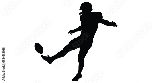Silhouette of a football player kicking the ball against a white background