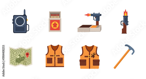 Firefighting Equipment and Safety Gear Collection Illustration