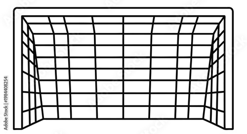 A simple line drawing depicts a soccer goal with a net structure