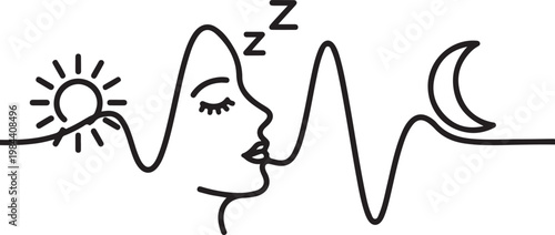 Circadian Rhythm Sleep Cycle and Wellness Line Art Illustration