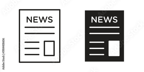 Newspaper icon outline and solid set. Graphic icons