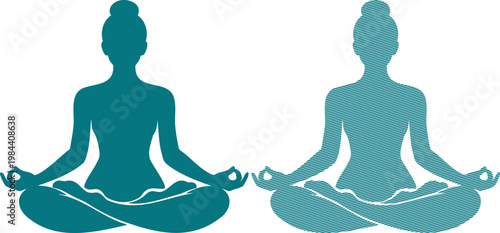 Two women meditating in teal silhouettes yoga meditation