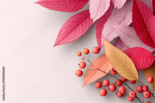 Colorful Autumn Leaves and Berries Arrangement