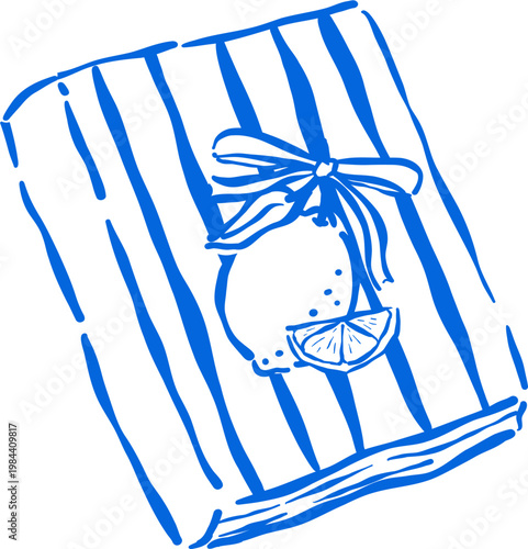 Hand drawn Lemon Illustration on Striped Cover Book Outline