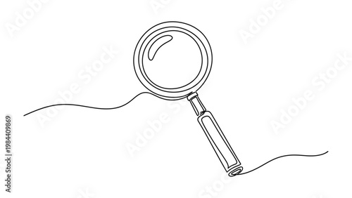 A magnifying glass with a handle. Continuous line style. Hand drawn. Line art. Vector design. illustration
