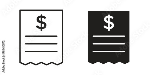 Payment receipt icon outline and solid set. Graphic icons