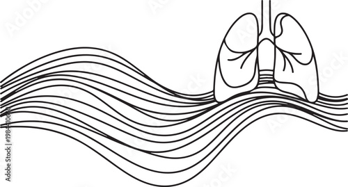 Abstract Line Art of Human Lungs with Flowing Waves for Health