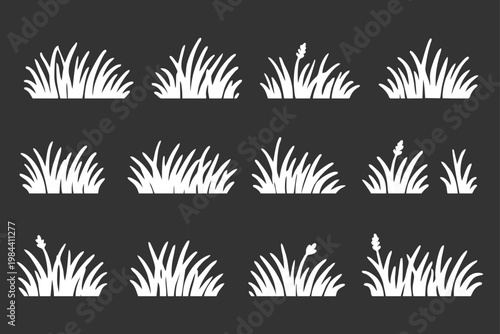 Φωτογραφία Collection of various white grass clump silhouettes, perfect for design elements