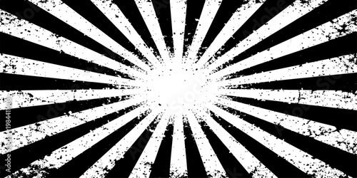 Cuadro en lienzo Black and white grunge sunburst abstract background with vintage rays texture an