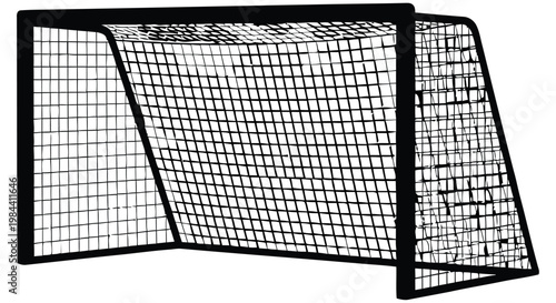 Black and white illustration of a soccer goal against a plain white background