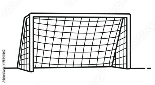 Simple line drawing of a soccer goal with netting front view