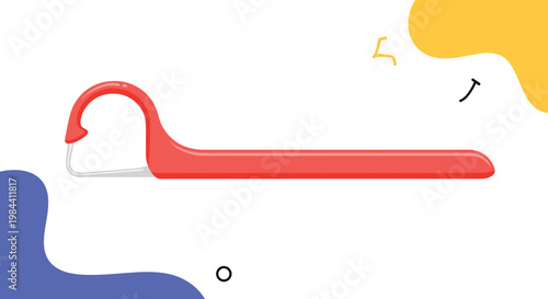 Plastic dental floss pick tool for oral hygiene and tooth care on a colorful abstract background for healthcare and dentistry themes.