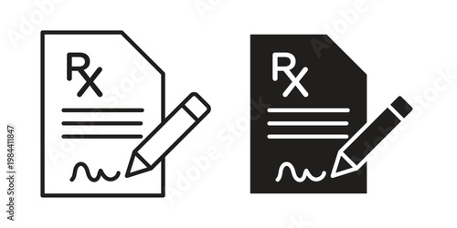 Prescription icon outline and solid set. Graphic icons