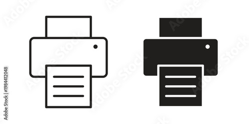 Printer icon outline and solid set. Graphic icons