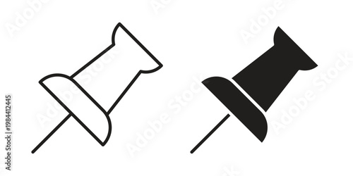 Push pin icon outline and solid set. Graphic icons