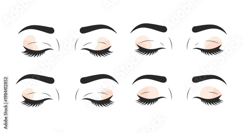 Collection of female eye illustrations showcasing different makeup styles and eyeliner applications for beauty tutorials.