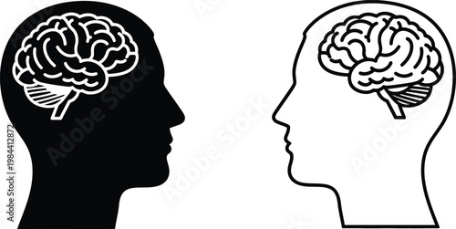 Contrasting human profiles displaying brain imagery showcasing duality and thought
