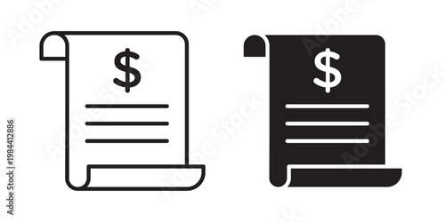 Receipt icon outline and solid set. Graphic icons