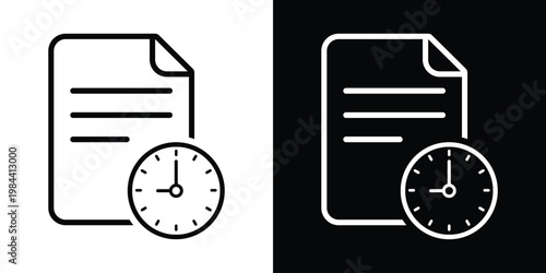 Document and clock icon representing deadlines, time management, scheduled reports, and history. Perfect for planning, efficiency, and project timeline concepts in a minimalist style.