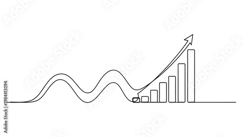 Continuous line drawing of growing business chart with arrow. Continuous line style. Hand drawn. Line art. Vector design. illustration