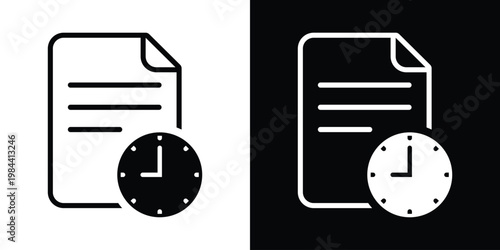 Document and clock icon representing deadlines, time management, scheduled reports, and history. Perfect for planning, efficiency, and project timeline concepts in a minimalist style.