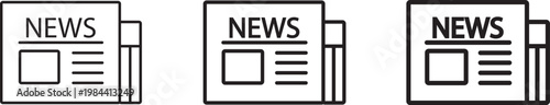 newspaper and media news information minimal outline vector icon set