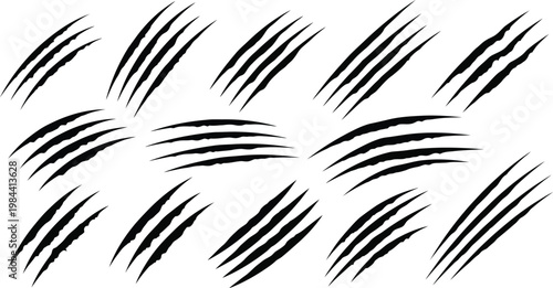 Dramatic claw marks a collection of intense scratch patterns on white background