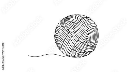 A ball of yarn for knitting. Continuous line style. Hand drawn. Line art. Vector design. illustration
