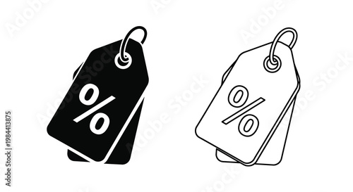 Two price tags displaying percentage signs a striking silhouette