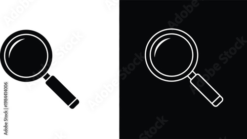 Two magnifying glasses one white and one black on contrasting backgrounds