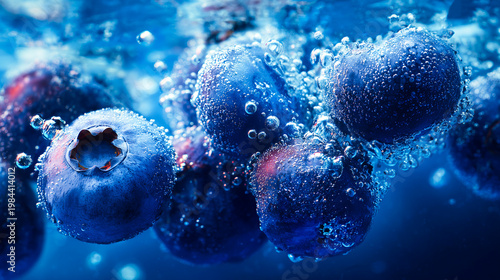 スパークリングな水面に浮かぶブルーベリー