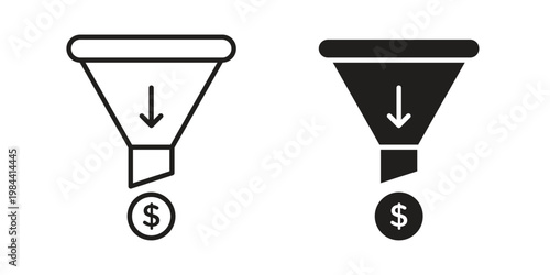 Sales funnel icon outline and solid set. Graphic icons