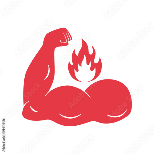 Muscle helps burning fat. Gym motivation with strong arm and fire Icon.