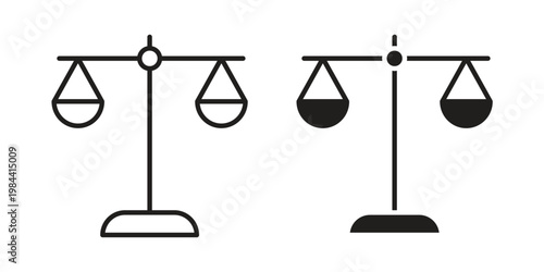Scales of justice icon outline and solid set. Graphic icons
