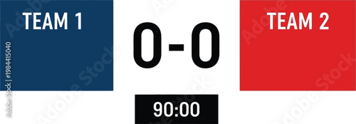 A simple scoreboard displaying a tie game with time remaining