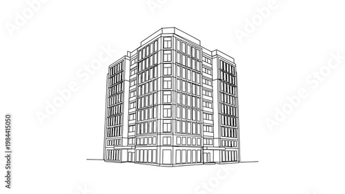 A large multi-story building with many windows.