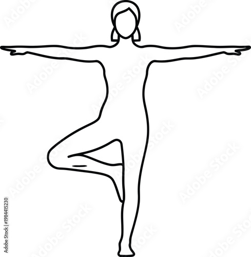 Yoga tree pose outline icon with vrksasana stability meditation wellness